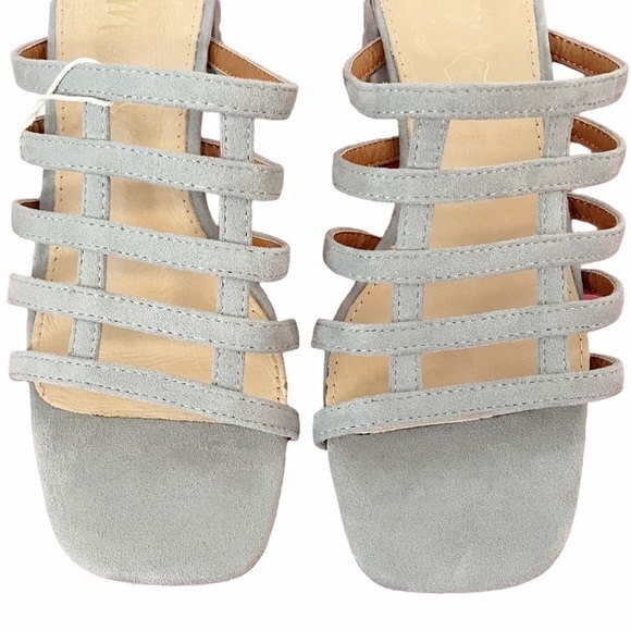 NWT Mi.iM Suede Mila Caged Block Heel Square Toe Sandals Ice Blue Suede Size 6 - Picture 5 of 13